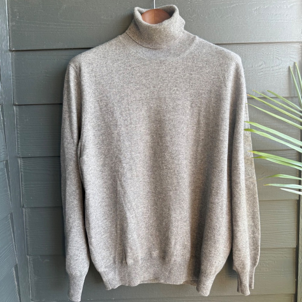 Italian 100% Cashmere Turtleneck‎ Sweater Gray Knit Pullover Luxury Small
